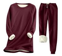 QJDFLL Ensemble Haut à col roulé et Pantalon doublés en Polaire pour l Hiver, Couche de Base Thermique Manches Longues Temps Froid(Vin,M)