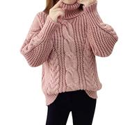 QJDFLL Femmes Automne et Hiver Nouveaux Tricots Style collège Fil épais pâte frite col Haut Pull(C,XXL)
