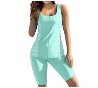 QJDFLL Femmes avec Shorts Maillots de Bain Grande Taille imprimé Bretelles Dos Ensemble Deux pièces Maillots de Bain Maillot de Bain (Green, XXL)