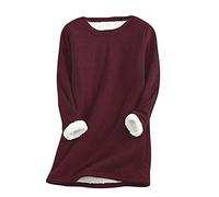 QJDFLL Femmes Casaul Chemise Haute épais Polaire Sweat Hiver Velours Chaud o-Cou sous-vêtements Hauts Doux Mode sous-vêtement Haut(Vin,XXL)