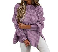 QJDFLL Femmes décontracté Demi col roulé Mode Ample Automne élégant Chaud surdimensionné Nouveau Pull Unie tricoté(Violet,XL)