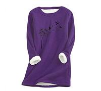 QJDFLL Femmes décontracté imprimé Chemise épais Polaire Sweat Hiver col Rond Chaud Doux Mode sous-vêtements Haut(Violet,XXL)