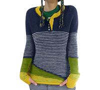 QJDFLL Femmes Haut décontracté Chemise Bloc Chandails à Manches Longues Bouton Hauts Automne col Rond Guerre Pull Tricot(Jaune,L)