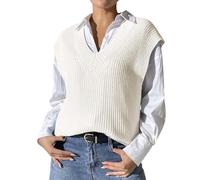 QJDFLL Gilet Pull Unie pour Femme, Ample, col en V, Mignon, sans Manches, tricoté, décontracté, vêtements d extérieur(Blanc,Taille Unique)