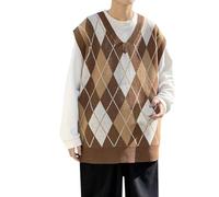 QJDFLL Gilet tricoté Japonais Printemps et Automne pour Couple, Pull Tendance sans Manches, vêtement d extérieur(Café,L)