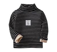 QJDFLL Haut rayé à Manches Longues et col pour Enfants, garçons Filles, avec Base en Polaire, Porter l extérieur du(Le Noir,7-8 Ans)