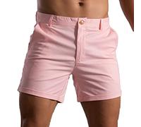 QJDFLL Hommes été Couleur Unie Pantalon Poche Cordon lâche séchage Rapide Sport décontracté Course Shorts Droits Pantalons de Plage(Rose,XXL)