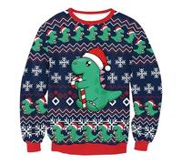 QJDFLL Hommes femmes noël col rond Sweatershirt nouveauté 3D graphique à manches longues dessin animé mode pull chemise(Vert,XL)