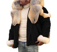 QJDFLL Hommes grande taille Faux col à manches longues veste en cuir rembourré Style épaissir manteau peau de mouton vestes d hiver(Le noir,3XL)