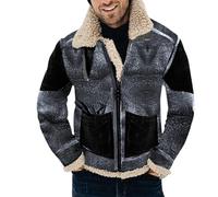 QJDFLL Hommes grande taille manteau d hiver col à manches longues veste en cuir rembourré épaissir peau de mouton glissière(Le noir,XL)