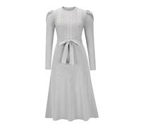 QJDFLL Jupe tricotée à Manches Longues pour Femme, Nouvelle Automne et Hiver, Style mi-Long, Amincissante, Taille Haute, Grande Robe trapèze, Base en Laine(Grey,S)