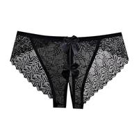 QJDFLL Lingerie avec Ouverture Dentelle pour Femmes Short ajouré à Entrejambe Ouvert désir et nœud machinant Body Roulé(Bleu foncé,L)