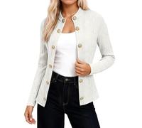 QJDFLL Manteau élégant à col montant et manches longues, avec boutons décoratifs en métal, coupe ajustée, idéal pour l automne hiver(Blanc,S)