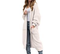 QJDFLL Manteau pull long en tricot avec poches, manches surdimensionnées, cardigan ouvert sur le devant pour l automne et hiver, mode décontractée chaude(Blanc,L)