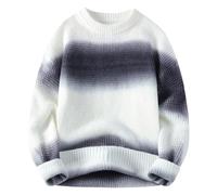 QJDFLL Men s Crewneck Gradual Change Loose Version Sweater Casual Base Shirt(Grey,L)