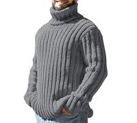 QJDFLL Mens Automne Et Hiver Mode Col Roulé Décontracté Assortie Pull Manteau en Laine Tricoté(Grey,M)