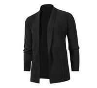 QJDFLL Mens Leisure Solid Wool Knitting Versatile Stand Collar Long Sleeve Style Cardigan Coat(Le Noir,XXL)