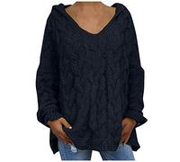 QJDFLL Mode féminine lâche Grande Taille Unie Capuche Manches Longues Pull Hauts(Le Noir,XL)