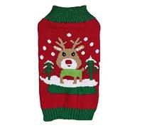 QJDFLL Nouveau Style Pull de Noël Voiture Ginge.rbread Renne Antl.ers Santa Belt Arbre et Flocon Neige Design pour Chat sans Manches(Rouge,L)