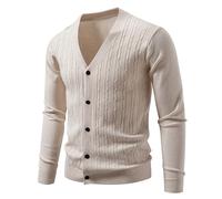 QJDFLL Nouvelle veste pull en tricot jacquard à col V pour homme(Beige,3XL)