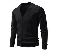 QJDFLL Nouvelle veste pull en tricot jacquard à col V pour homme(Le noir,L)