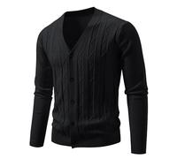 QJDFLL Nouvelle veste pull en tricot jacquard à col V pour homme(Le noir,XXL)