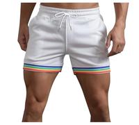QJDFLL Pantalon Arc-en-Ciel de Couleur Unie pour Hommes, avec Poches et Cordon de Serrage, Ample, décontracté, Sport, Course à Pied, Short Droit, Pantalon de Plage (White, S)