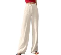 QJDFLL Pantalon décontracté pour Femme, léger, Large, Taille Haute, pour Un Usage Quotidien, Confortable et élégant, en mélange de Lin, pour Le Printemps et l'été (Beige, S)