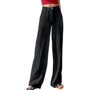 QJDFLL Pantalon décontracté pour Femme, léger, Large, Taille Haute, pour Un Usage Quotidien, Confortable et élégant, en mélange de Lin, pour Le Printemps et l'été (Black, XL)