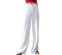 QJDFLL Pantalon décontracté pour Femme, léger, Large, Taille Haute, pour Un Usage Quotidien, Confortable et élégant, en mélange de Lin, pour Le Printemps et l'été (White, XXL)