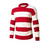 QJDFLL Pull à col Rond pour Hommes, rayé, décontracté, tricoté, Bas, Nouvelle Automne et Hiver(Pastèque Rouge,XL)