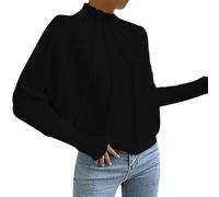 QJDFLL Pull à Manches Longues et Demi-col roulé pour Femme, surdimensionné, col Montant, Bande tissée en Forme de A, Haut d Automne(Le Noir,XL)