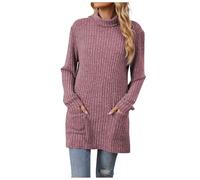 QJDFLL Pull à Manches Longues et Poches Baggy pour Femmes, Nouveau Haut Demi-col roulé(Violet,M)
