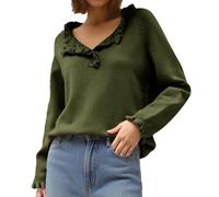 QJDFLL Pull à Manches Longues et Volants pour Femme, Tricot décontracté, Automne Hiver(armée Verte,3XL)