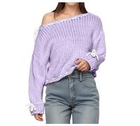 QJDFLL Pull à Manches Longues pour Femme, Joli Haut épaules dénudées, Tenue décontractée(Violet,S)