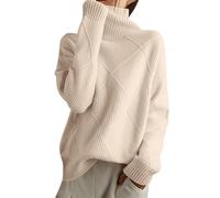 QJDFLL Pull Ample épais en Patchwork pour Femme, Automne et Hiver, avec Un de Base(Blanc,L)