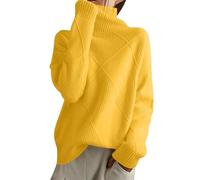 QJDFLL Pull Ample épais en Patchwork pour Femme, Automne et Hiver, avec Un de Base(Jaune,M)
