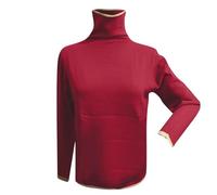 QJDFLL Pull col Haut pour Femme, tricoté Ample, à Blocs de Couleurs, Chemise Bascule(Pastèque Rouge,S)