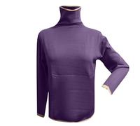 QJDFLL Pull col Haut pour Femme, tricoté Ample, à Blocs de Couleurs, Chemise Bascule(Violet,XXL)