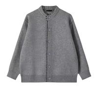 QJDFLL Pull d Automne à col châle et Carreaux, Patchwork, Cardigan décontracté en Tricot Ample, Ouvert sur Le Devant, Tenue de Style(Grey,L)