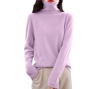 QJDFLL Pull d Hiver Chaud à col roulé pour Femme, en Laine Douce mélangée, Manches Longues, Coupe ajustée, décontracté(Light Violet,XL)