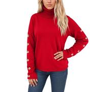 QJDFLL Pull d Hiver en Tricot pour Femme, col Haut, boutonné, décontracté, Confortable, Chaud, Doux, Coupe Ample, Manches Longues, l Automne et(Rouge,XXL)