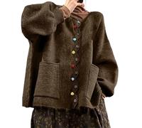 QJDFLL Pull d hiver long ouvert sur le devant, cardigan, vêtement extérieur, haut en tricot doux mélange de faux cuir, pour une mode décontractée grande taille(Café,5XL)