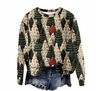 QJDFLL Pull de Noël pour Femme, Mignon et drôle, imprimé 3D, Sweat-Shirt Noël, col du Cou, Pulls tricotés, Hauts(Dark Vert,XL)