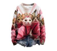 QJDFLL Pull de Noël pour Femme, Mignon et drôle, imprimé 3D, Sweat-Shirt Noël, col du Cou, Pulls tricotés, Hauts(Rose,L)