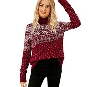 QJDFLL Pull De Noël pour Femmes À Manches Longues Tops Col du Cou en Tricot Rayures Chemise Casual Thermique(Rouge,S)
