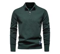 QJDFLL Pull de unie pour hommes, col montant, demi-fermeture éclair, haut Slim, nouvelle 2025(Dark Vert,L)