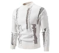 QJDFLL Pull en Laine Patchwork de pour Homme, tricoté, Nouvelle Automne et Hiver(Blanc,L)