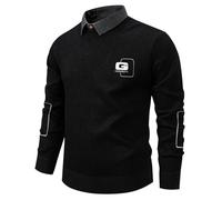 QJDFLL Pull en Tricot à Manches Longues et col Chemise, Tendance Automne-Hiver, Chaud, Confortable décontracté(Le Noir,XXL)