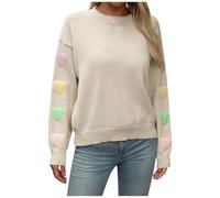QJDFLL "Pull en Tricot de Luxe pour Femmes Coeur Patchwork Pure Pull(Beige,S)